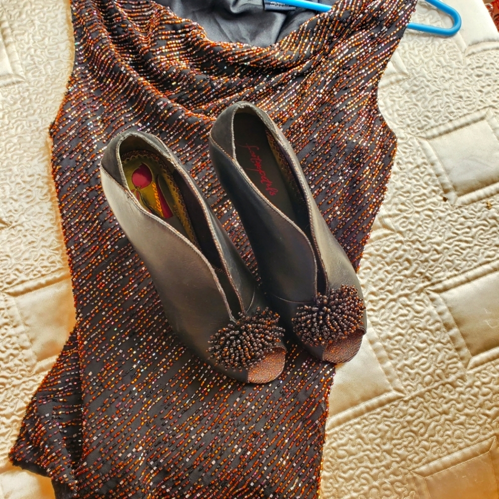 Poetic license booties beaded fringe blouse lot